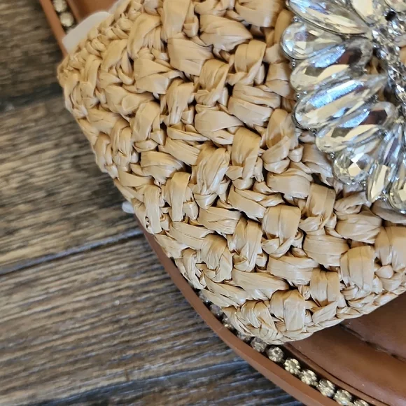 INC International Concepts Tan Woven Sandals with Crystal Accents - Picture 8 of 10